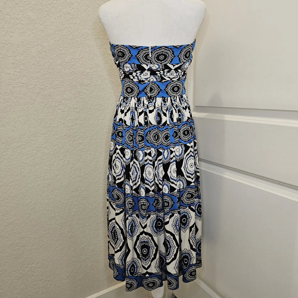 NWT White House Black Market Strapless Midi Dress, Blue, White, Black - Picture 5 of 8